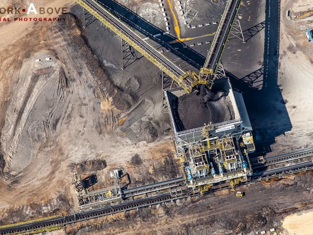 Aerial photo of oil sands bitumen conveyor