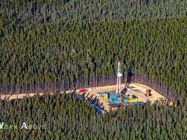 Aerial photo of oil rig in forest