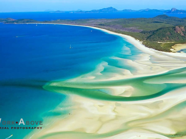 Aerial photo of beaches at Whitsunday Islands - Australia1081