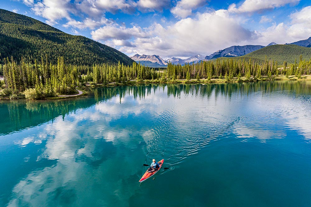 Photo of kayaking taken from drone